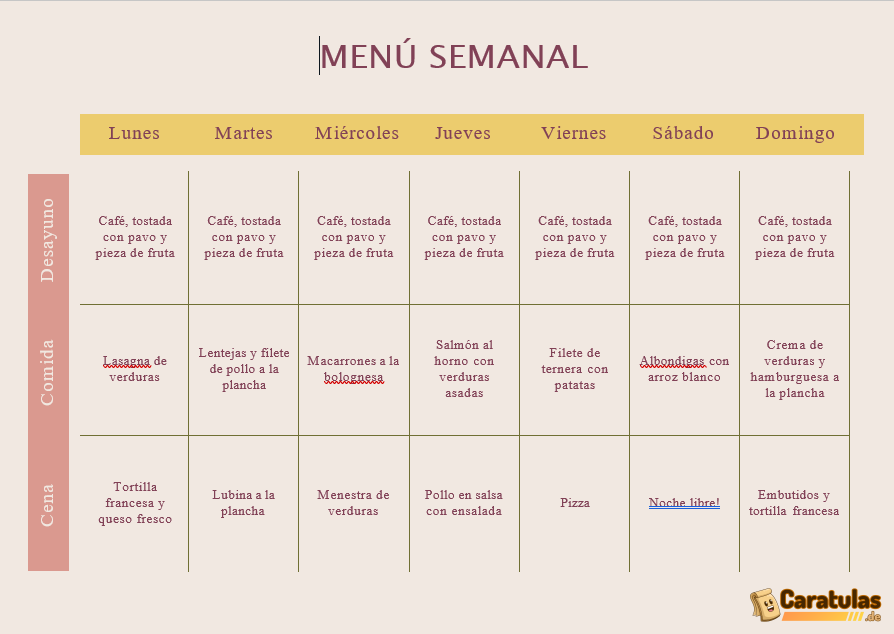 Plantilla para Menú Semanal Editable en Word 23 Plantilla para Menú Semanal Editable en Word